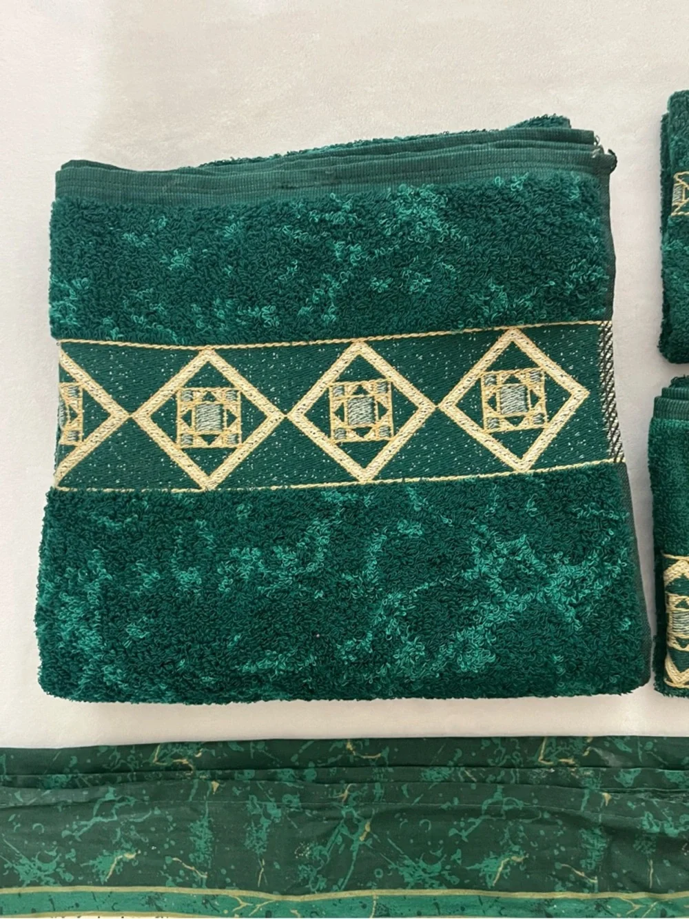 Vintage Green & Gold Marble Shower Curtain Towels & Curtain Hooks Set